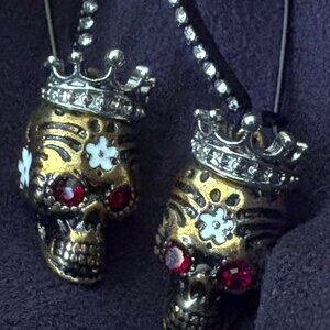 Sassy Betsey Johnson Skull-Crowned Earrings NWOT